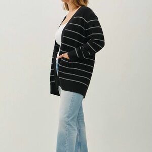 Becool Black and White Striped Open-Front Cardigan 3XL